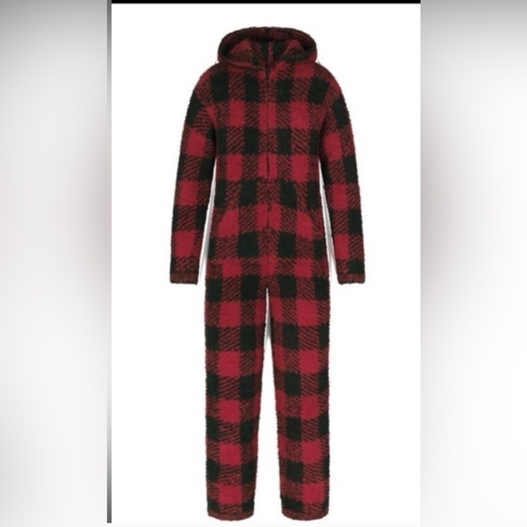 SKIMS Other - NWT SKIMS COZY KNIT UNISEX ONESIE BRICK BUFFALO CHECK in size S/M Runs oversized